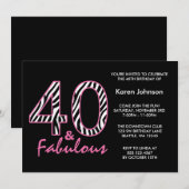 Fabulous 40th Black and Pink Zebra Birthday Kaart (Voorkant / Achterkant)