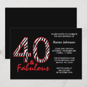 Fabulous 40th Black and Red Zebra Birthday Kaart (Voorkant / Achterkant)