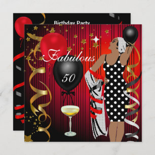 Fabulous 50 50 Diva Birthday Black Red Balloon Kaart