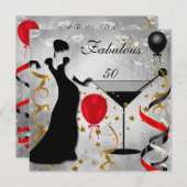Fabulous 50 50th Birthday Party Deco Lady Red Kaart (Voorkant / Achterkant)