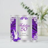 Fabulous 50 50th Birthday Party Paars Shoes Kaart (Staand voorkant)