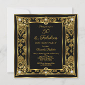 Fabulous 50 Birthday Gold Black Damask Diamond Kaart (Voorkant)