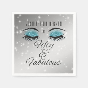 Fabulous 50 Black Aqua Glam Eyes Paper Napkins Servet