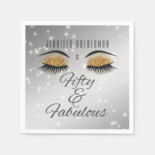Fabulous 50 Black Gold Glam Eyes Paper Napkins Servet