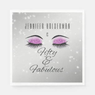Fabulous 50 Black Hot Pink Glam Eyes Lunch Napkins Servet
