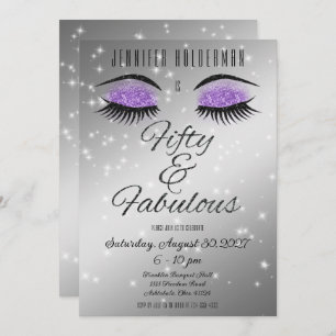 Fabulous 50 Black Paars Glam Eyes Invitation Kaart
