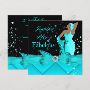 Fabulous 50 Blauwgroen Glamoureus Retro Woman Birt Kaart
