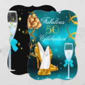 Fabulous 50 Blauwgroen Gold High-Hiel Champagne Pa Kaart (Voorkant / Achterkant)