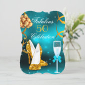 Fabulous 50 Blauwgroen Gold High-Hiel Champagne Pa Kaart (Staand voorkant)