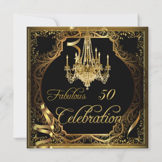 Fabulous 50 Celebration Gold Black Chandelier Kaart (Voorkant)