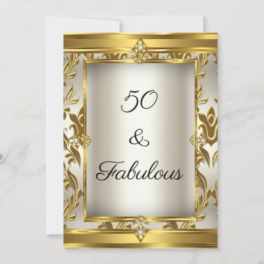 Fabulous 50 Cream Gold Damask Birthday Party Kaart (Achterkant)