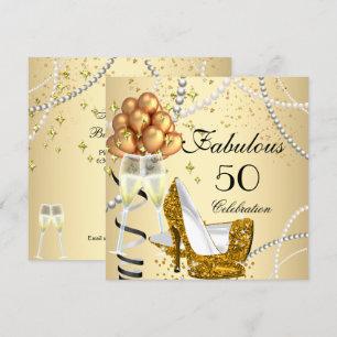 Fabulous 50 Cream Gold Heels Champagne Birthday Kaart