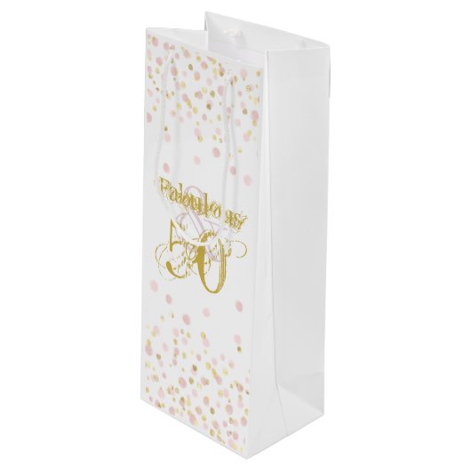 Fabulous & 50 Elegant Birthday Gold Pink Confetti Wijn Cadeautas (Voorkant Gekanteld)