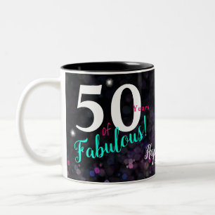 Fabulous 50, elegant mousserend roze, blauwgroen,  tweekleurige koffiemok