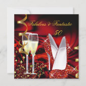 Fabulous 50 Fantastic Abstract Red Gold Birthday Kaart (Voorkant)