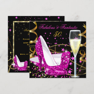 Fabulous 50 Fantastic Pink Hi Heels Gold Party Kaart