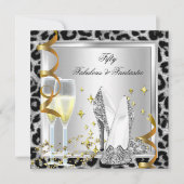 Fabulous 50 & Fantastic Silver Leopard Birthday Kaart (Voorkant)