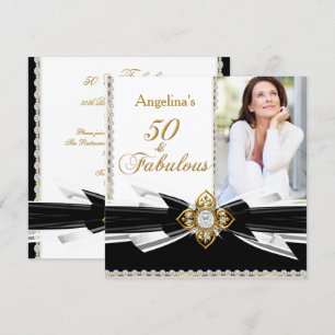 Fabulous 50 Foto Black White Gold Birthday Party Kaart