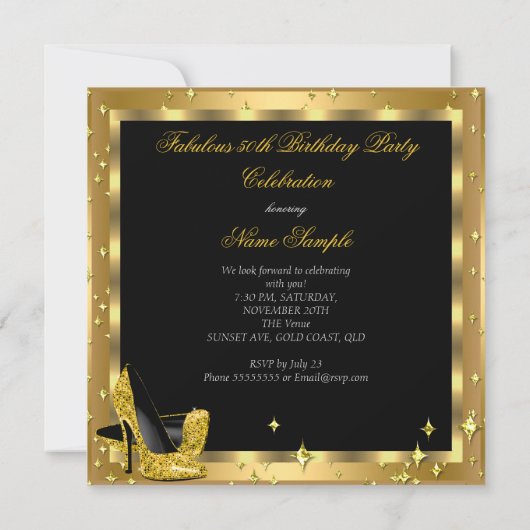 Fabulous 50 Gold Champagne High Heels 2 Kaart (Achterkant)