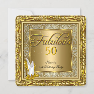 Fabulous 50 Gold Damask High Heels Birthday Party Kaart