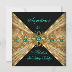 Fabulous 50 Jade Green Gold Damask Birthday Party Kaart