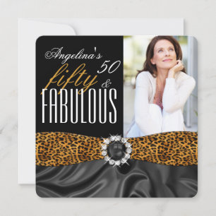 Fabulous 50 Leopard Black Silk Birthday Party Kaart
