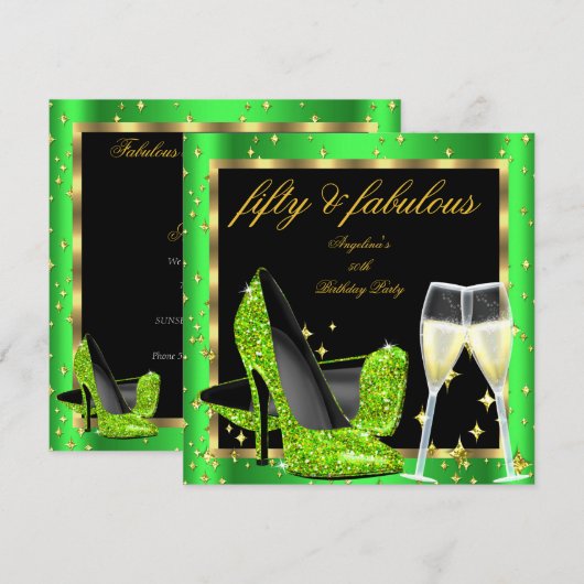 Fabulous 50 Lime Green Champagne Heels Birthday Kaart (Voorkant / Achterkant)