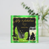 Fabulous 50 Lime Green Champagne Heels Birthday Kaart (Staand voorkant)