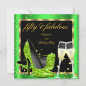 Fabulous 50 Lime Green Champagne Heels Birthday Kaart (Voorkant)
