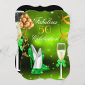 Fabulous 50 Lime Green Gold Heels Champagne Party Kaart (Voorkant / Achterkant)