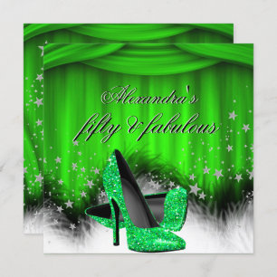 Fabulous 50 Lime Green High Heels Feather Birthday Kaart