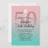 Fabulous 50 Modern Pink Silver Turquoise Birthday Kaart (Voorkant)