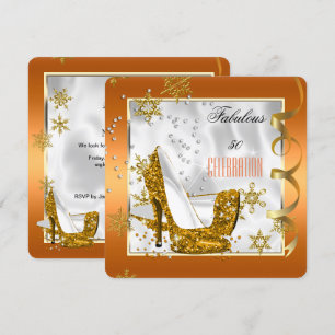 Fabulous 50 Oranje Gold White Heels Birthday Party Kaart