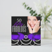 Fabulous 50 Paarse parellen Foto van Birthday Part Kaart (Staand voorkant)