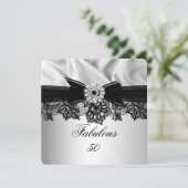Fabulous 50 Party Elegant Silver Black Silk Jewel Kaart (Staand voorkant)