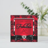 Fabulous 50 Party Red Damask Black Lace Kaart (Staand voorkant)