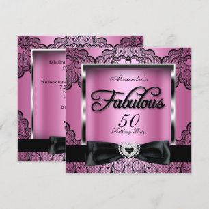 Fabulous 50 Party roze Damask Black Lace Kaart