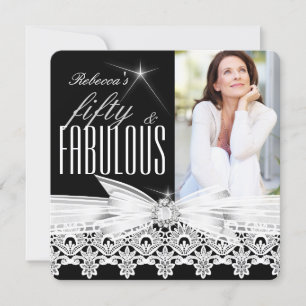Fabulous 50 Photo Black White Lace 50th Birthday 2 Kaart