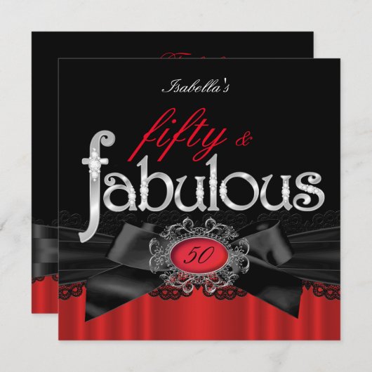 Fabulous 50 Red Black Lace Birthday Party Kaart (Voorkant / Achterkant)