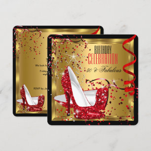 Fabulous 50 Red High Heels Gold Party Kaart