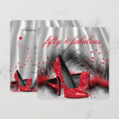 Fabulous 50 Red High Heels Silver Black Silk Party Kaart (Voorkant / Achterkant)