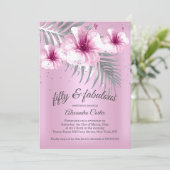 Fabulous 50 roze Silver Hibiscus party Kaart (Staand voorkant)