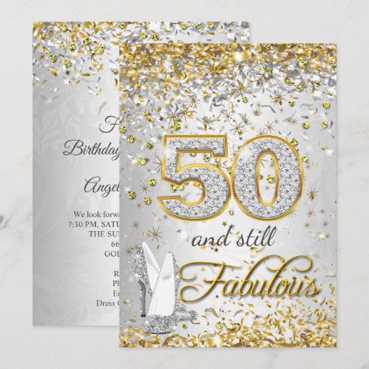 Fabulous 50 Silver Gold High Heels Kaart (Voorkant / Achterkant)