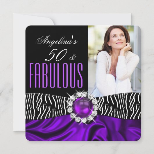 Fabulous 50 Zebra zwarte Paarse Zijderdag 2 Kaart (Voorkant)