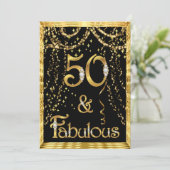 Fabulous 50e verjaardag Gold Black Confetti Kaart (Staand voorkant)