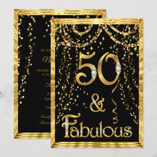 Fabulous 50e verjaardag Gold Black Confetti Kaart (Voorkant / Achterkant)