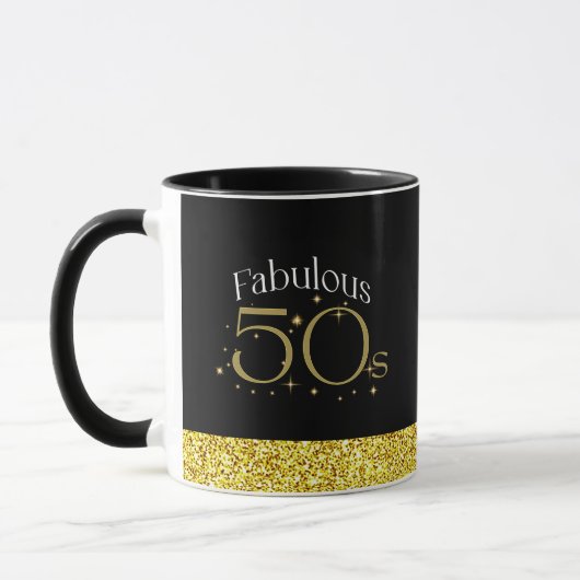 Fabulous 50s Chic Modern Script Zwart Goud Glitter Mok (Links)