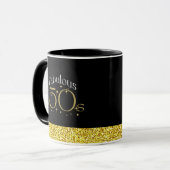 Fabulous 50s Chic Modern Script Zwart Goud Glitter Mok (Voorkant links)