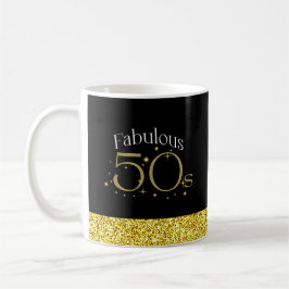 Fabulous 50s Chic Modern Script Zwart Goud Glitter Mok