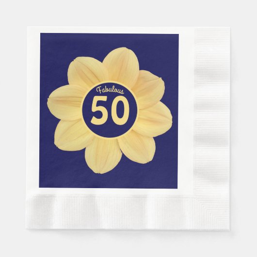 Fabulous 50th Birthday Blue and Yellow Floral Servet (Voorkant)